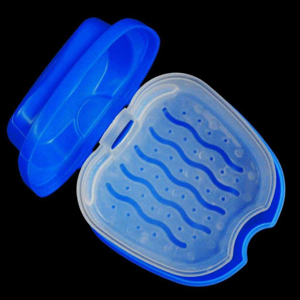 2Pcs Denture Cup with Strainer, Denture Case, Denture Bath Box False Teeth Storage Case Box with Strainer for Travel Cleaning(Light Blue and Blue) : Beauty