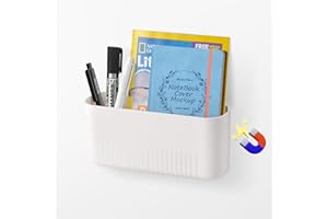 YOHOM 1 Pcs Magnetic File Holder, No Drilling Mail Magazines Document Organizer - Hanging Dry Erase Marker Pen Basket for File Cabinets, Whiteboard, Refrigerator, Office, White