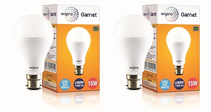 Wipro Garnet Base B22 15-Watt LED Bulb (Pack of 2, Cool Day Light)