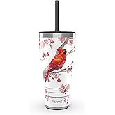 Tervis Traveler Cardinal and Berry Branches Triple Insulated Tumbler Travel Cup Keeps Drinks Cold & Hot, 30oz with Straw Lid, Stainless Steel