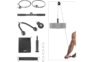 VEVOR Pulley System, LAT and Lift Pulley System, Gym Rack Pulleys Attachment with Two Steel Cables, Short Bar, Dual Grip Hand