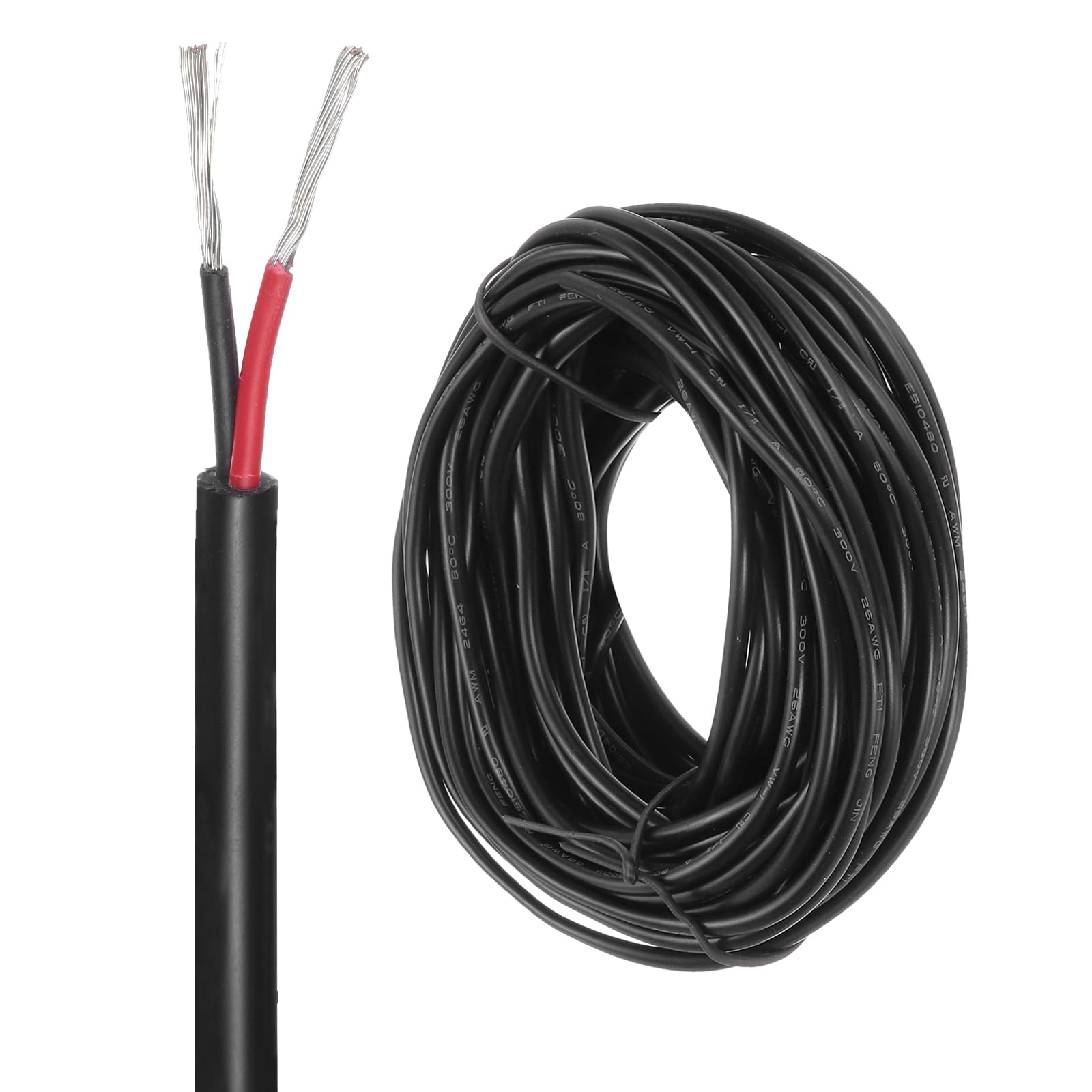 DMiotech 26 Gauge Wire Electrical Wire 2 Conductor, 26 AWG Extension Cable Cord 25 Ft/7.6 m UL2464 300V Stranded Tinned Copper Wire for LED Lighting Automotive
