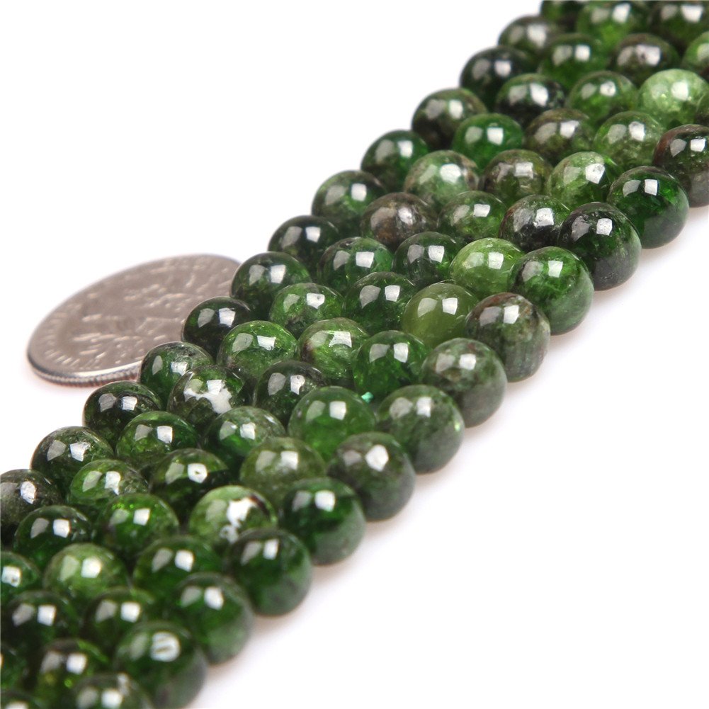 AAA Natural Round Smooth Semi Precious Stone Beads for Jewellery Making 15'' (Green Diopside/6mm)