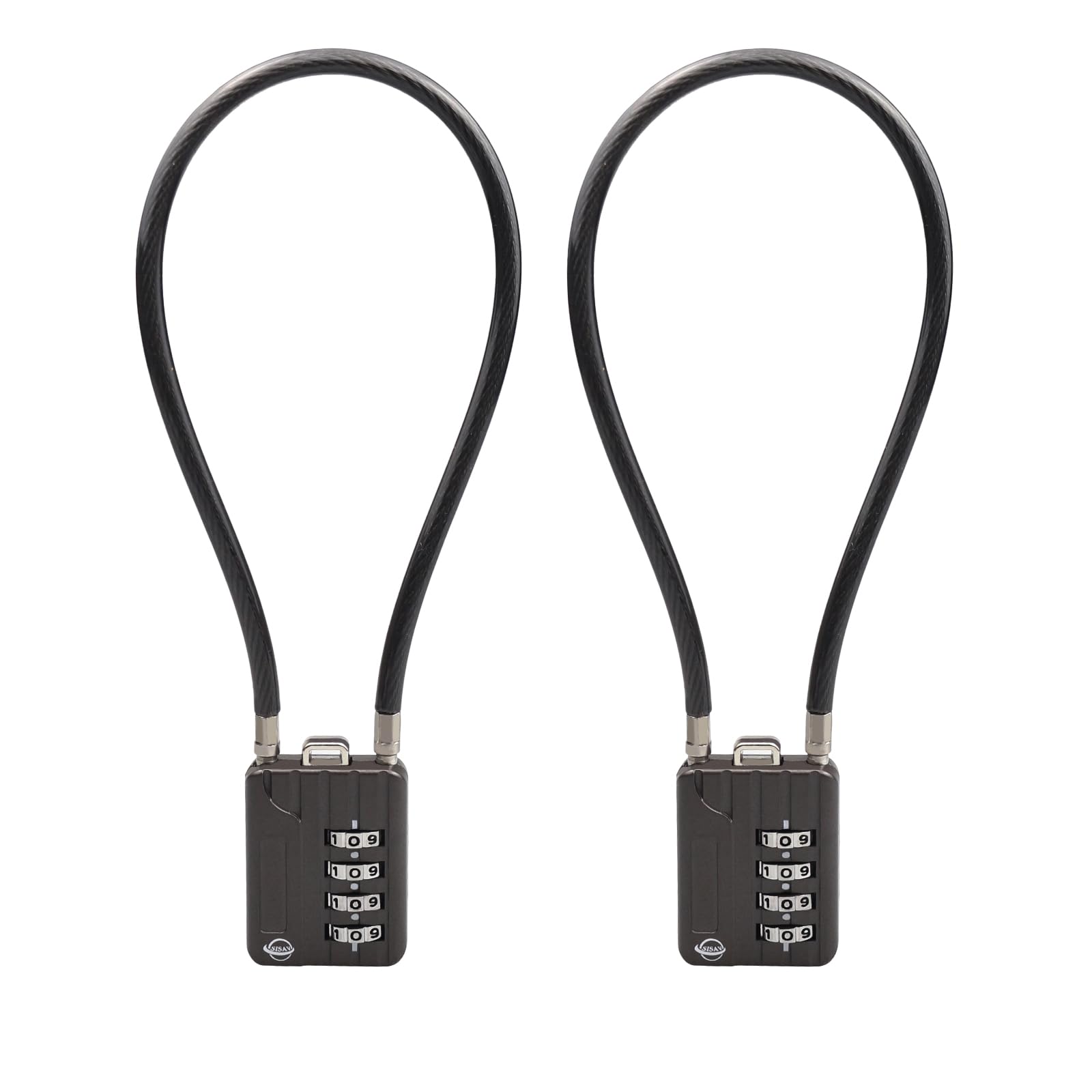 SISAV 4 Digit Cable Combination Locks - 12 inches (30cm) Bold Cable for School Gym Locker, Helmet, Filing Cabinets, Toolbox, Luggage Suitcase, Knapsack - 5mm Diameter - Gun Black — image 1