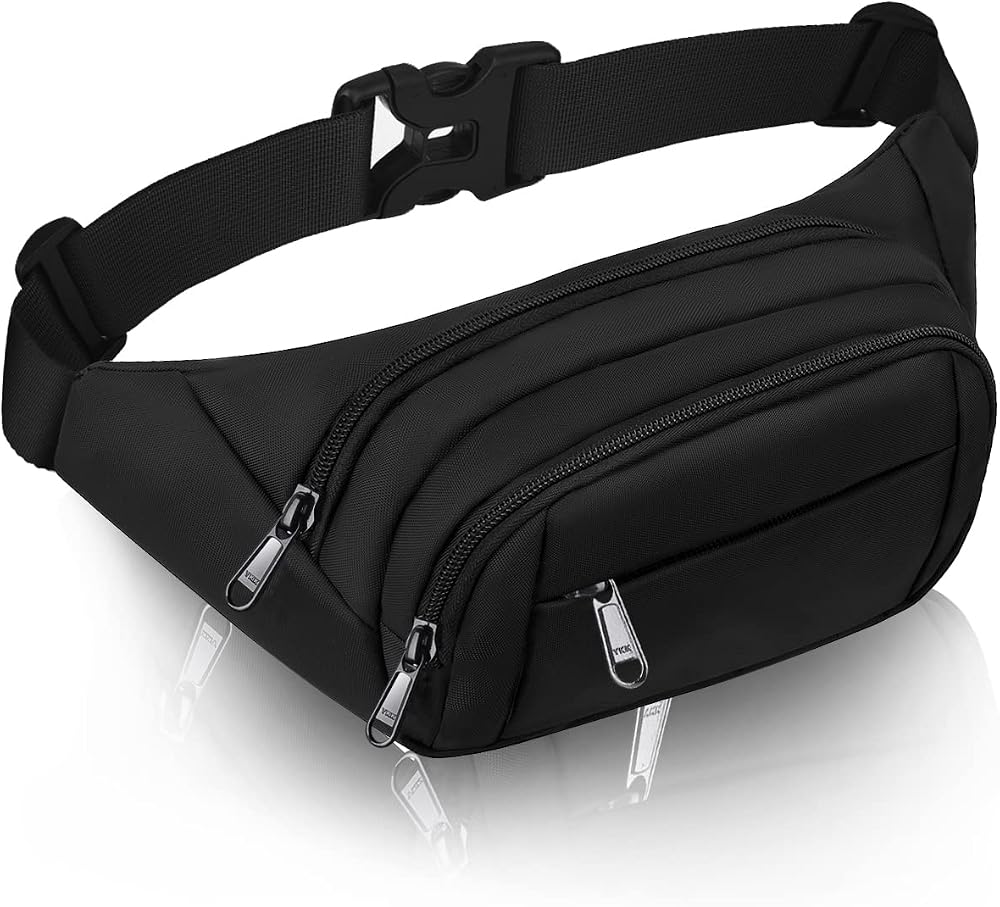 SUPHOSMT 4 Pockets Black Bum Bag Large Waist Fanny Pack Waterproof for iPad Mini