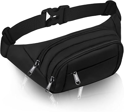 SUPHOSMT 4 Pockets Black Bum Bag Large Waist Fanny Pack Waterproof for iPad Mini