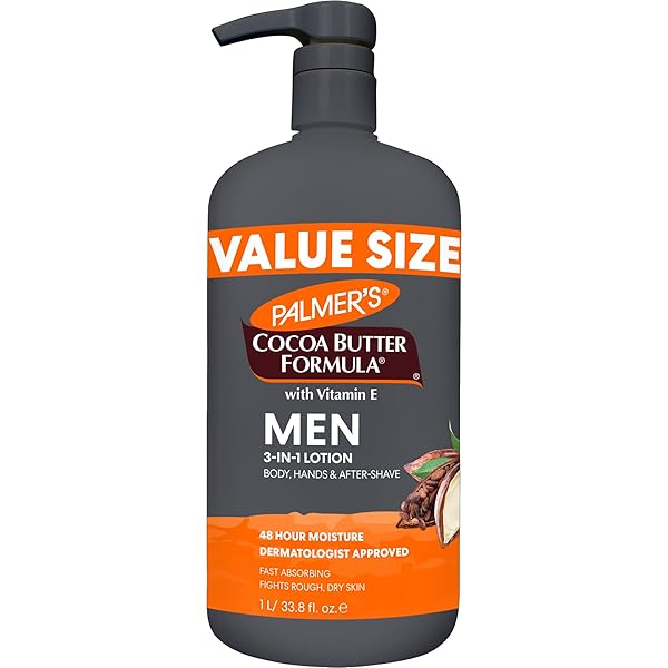 PALMER’S COCOA BUTTER FORMULA MEN’S FACE MOISTURIZER & BODY LOTION FOR DRY SKIN, 33.8 OZ, 3-IN-1 FAST ABSORBING LOTION FOR MEN, 48-HR HYDRATION WITH VITAMIN E, SOOTHES DRYNESS, DERMATOLOGIST APPROVED