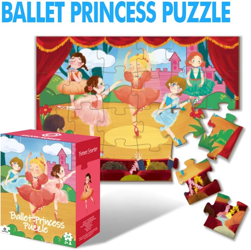 Ballet Princess Puzzle with Storage Box, 24 Pieces-16.5"x11.8" Large Jigsaw Floor Puzzle for Kids Ages 4-8, Toddler Educational Preschool Toy for Children 2-4, 3-5