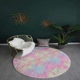 sigaer Round Fluffy Rainbow Area Rug 120cm for Girls Room Nursery Decor view 7