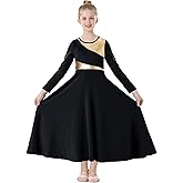 TLMNU Girls Praise Dance Dress Metallic Gold Liturgical Worship Church Robe Full Length Swing Lyrical Costume
