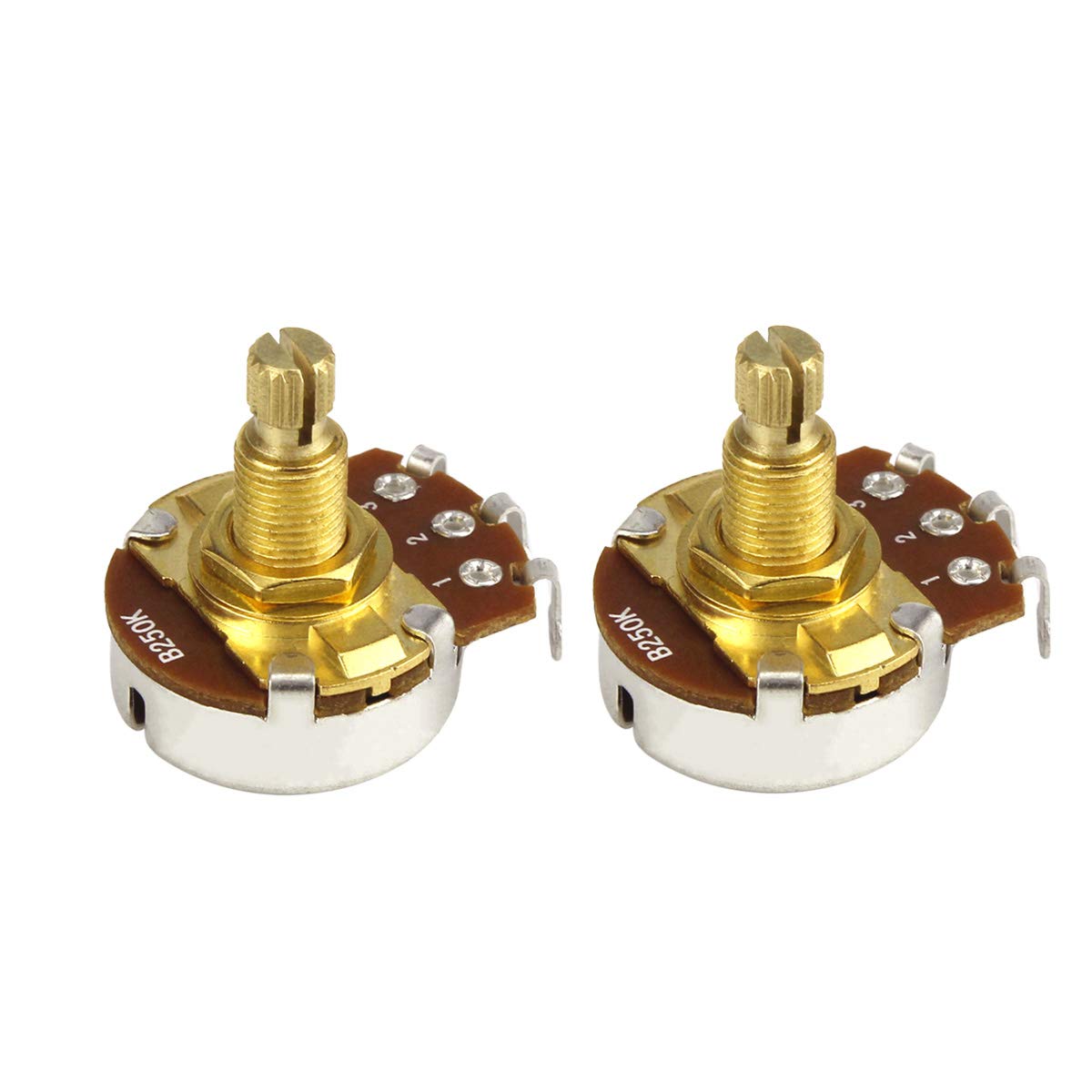 FLEOR 2PCS Full Size B250K Linear Taper Potentiometer Guitar Tone Volume Control Pots L18mm Gold-plated Copper Long Split Shaft