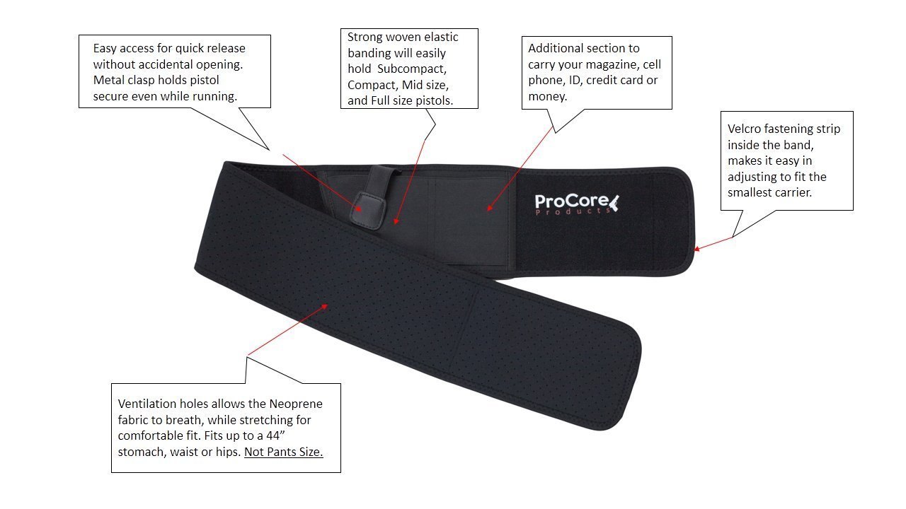 ProCore Belly Band Holster For Concealed Carry Waistband CCW Pistol Handgun Magazine Holder