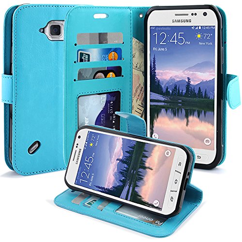 S6 Active Case, LK Galaxy S6 Active Wallet Case, Luxury PU Leather Case Flip Cover with Card Slots & Stand For Samsung Galaxy S6 Active, SKY BLUE