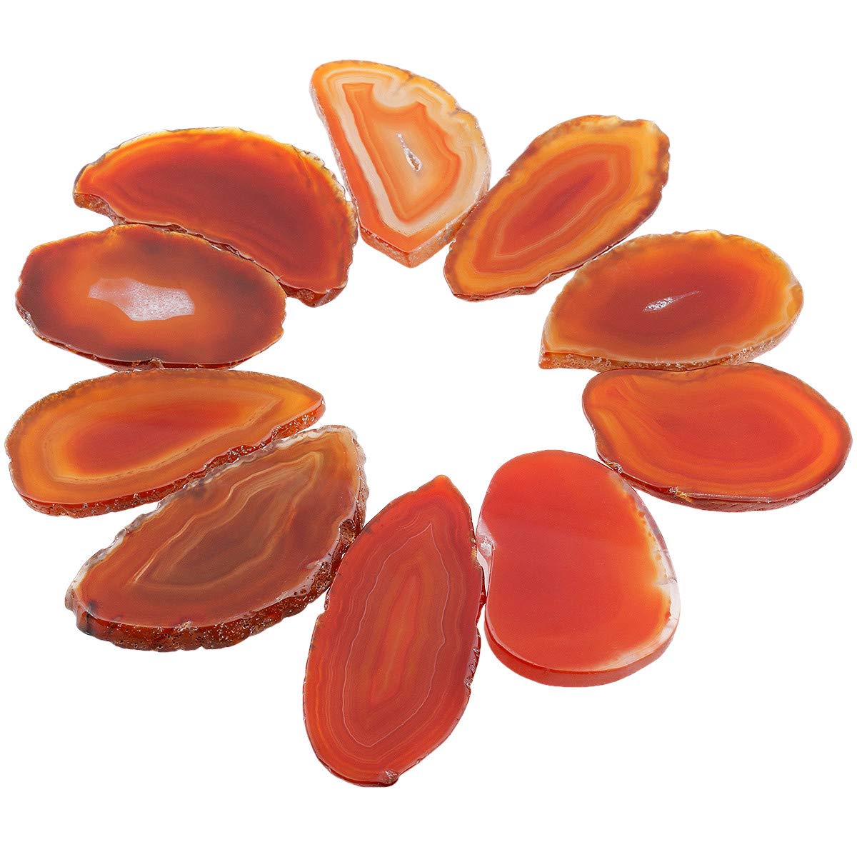 Nupuyai 10 pcs Orange Red Undrilled Agate Light Table Slices, Irregular Polished Geode Agate Slab Cards for Home Wedding Party Decor