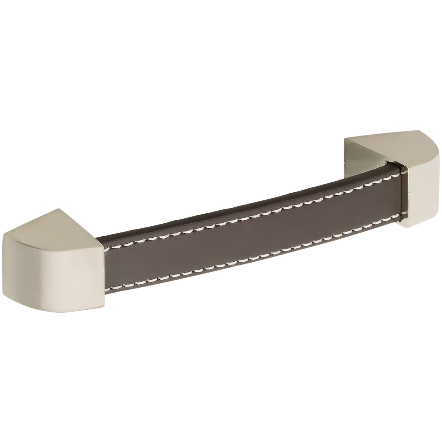 Hettich 9113454 Furniture Handle (Cupboard Handle) Width 147 mm Brown Leather Handle for Cupboards and Drawers ZD Stainless Steel Effect/Leather Silver