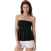 SUUKSESS Women Peplum Tube Tops with Built in Bra Summer Cute Sleeveless Strapless Babydoll Tank Top