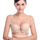 ZUKULIFE Women's Essentials Deep U Multi-Way Push Up Convertible Low Cut Plunge Bra