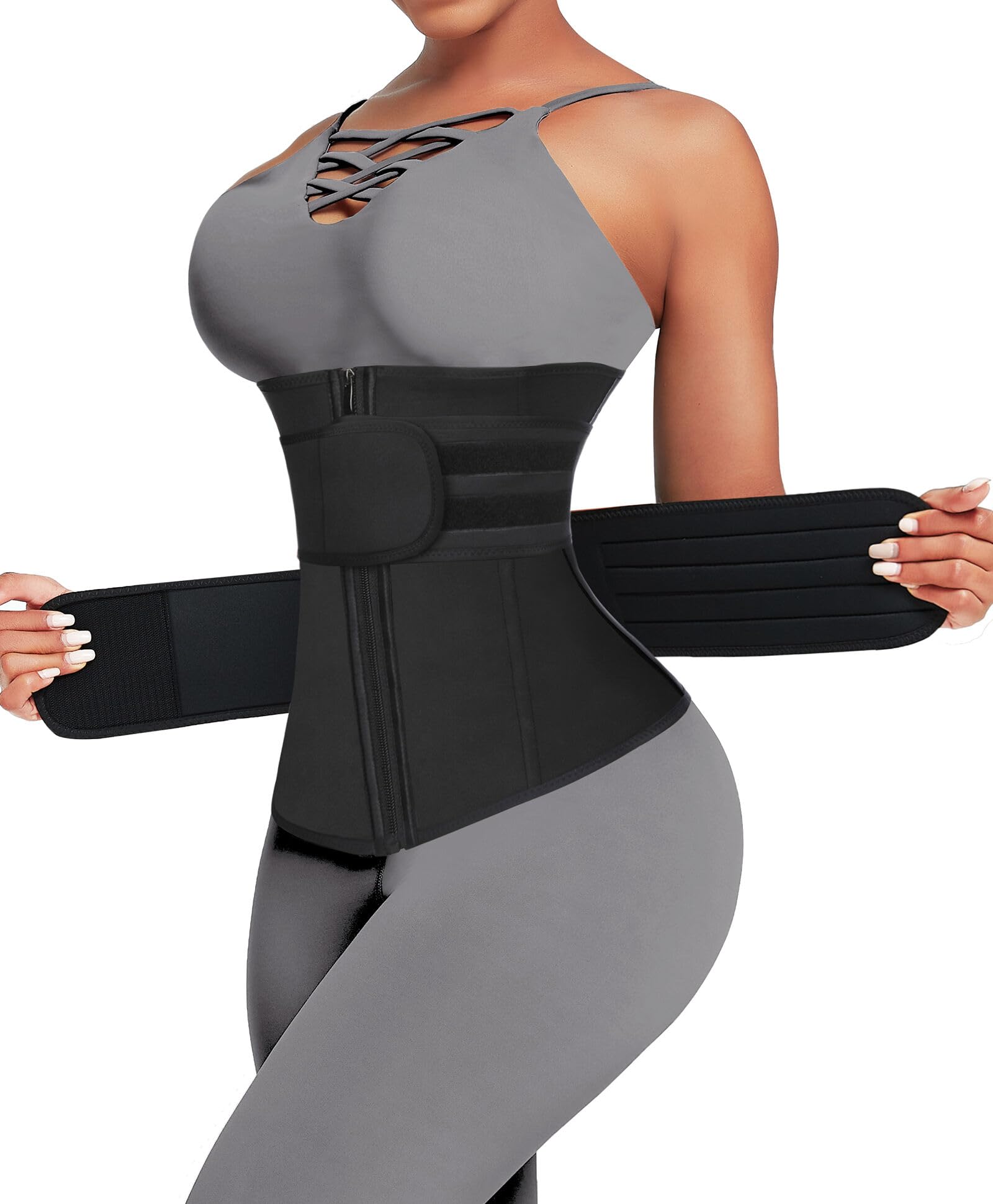 Photo 1 of Lover-Beauty Waist Trainer for Women Sauna Double Belts Workout Waist Trainers Neoprene Corset Waist Cincher Trimmer with Zipper