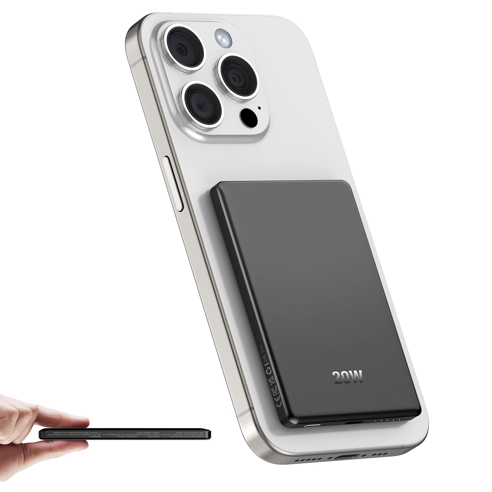 Photo 1 of Magnetic Portable Charger PowerBank, 5,000mAh Mag Slim Wireless Power Bank with USB C PD 20W QC3.0 Wired Fast Charging, Battery Pack Compatible with iPhone 17/16/16 Pro/16 Pro Max/15/15 Pro Series