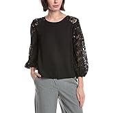 Vince Camuto Womens Crew Neck Lace Sleeves Long Sleeve