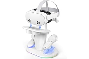 HURRA Charging Dock Compatible with Meta Quest 3S/3/2/Pro, RGB Fast Charging Vertical Stand for Headset & Controllers, with 2 Rechargeable Batteries, USB-C Charger & Cable