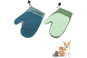 Pet Grooming Gloves Cat Brushes Gloves for Gentle Shedding, AESALUTOY 2 in 1 Cat Hair Glove & Pet Fur Remover Glove, Dog Washing Gloves for Long and Short Hair Dogs & Cats & Horses (Blue+Green)