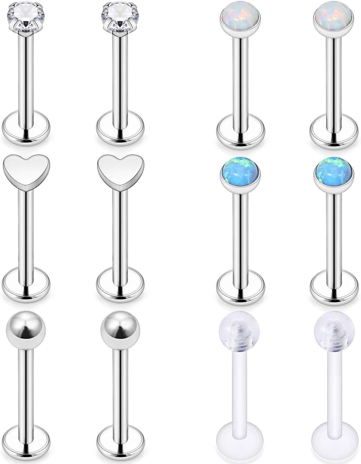 Ftovosyo Forward Helix Earring 16G 12PCS Surgical Steel Tragus Cartilage Earring Stud Barbell Body Piercing Jewelry for Women Girls Men 6mm 8mm