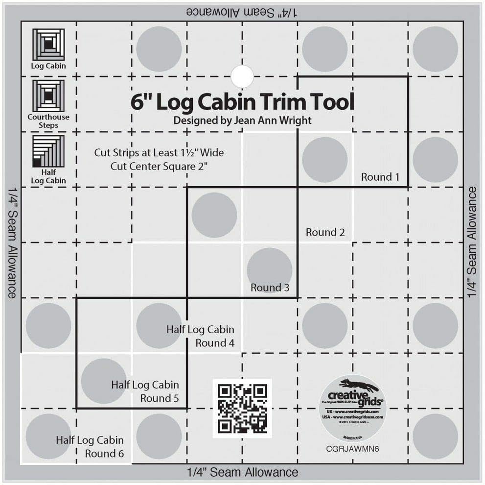 Creative Grids Curvy Log Cabin Trim Tool for 6 Finished Blocks (CGRJAW6) by Creative Grids, 6.5 inches x 6.5 inches