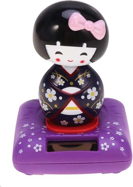 Amazon Amosfun 太陽動力を与えられたへま振る頭ダンスグッズ日本こけし人形置物車ダッシュボード装飾紫 置物 オブジェ オンライン通販