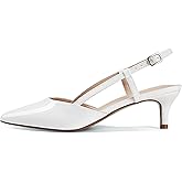 GENSHUO Low Kitten Heels Women's Slingback Dressy Pumps Pointed Closed Toe Ankle Strap Elegant Wedding Pumps Formal Comfortable Shoes