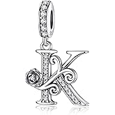HappyStar 925 Sterling Silver Letter Charms for Bracelets Rose Alphabet Initial Dangle Pendants Fit for Pandora Charms Bracelet Charms Beads Jewelry Gifts for Women