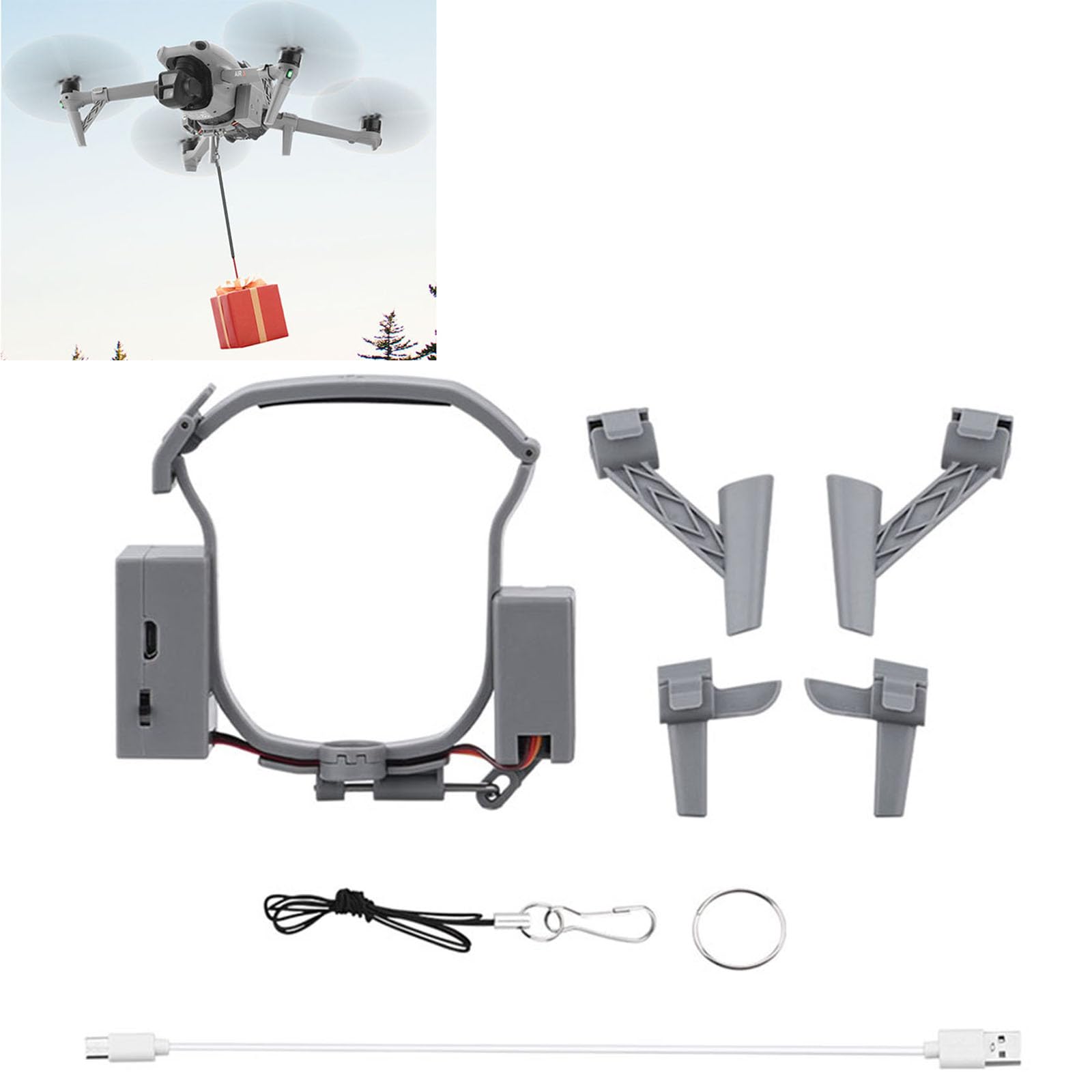 LICHIFIT Drone Airdrop System + Landing gears for DJI Air 3S / Air 3 Drone Payload Release Thrower Transport Delivery Release Dropping Device Extended Legs