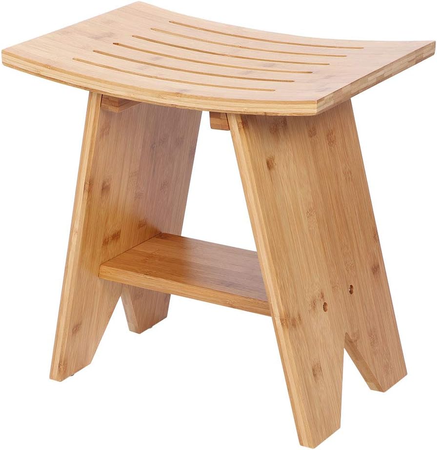 Ejoyous Bamboo Shower Bench Stool Seat with Storage Shelf