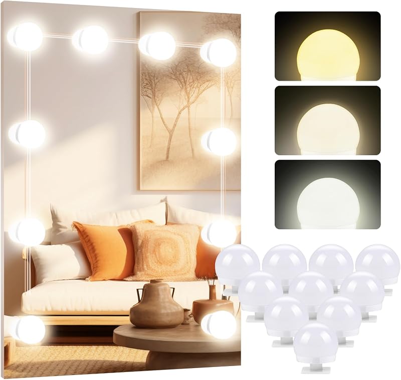OSDUE Hollywood Mirror Lights 10 LED USB Dimmable 3 Color Modes 9 Brightness