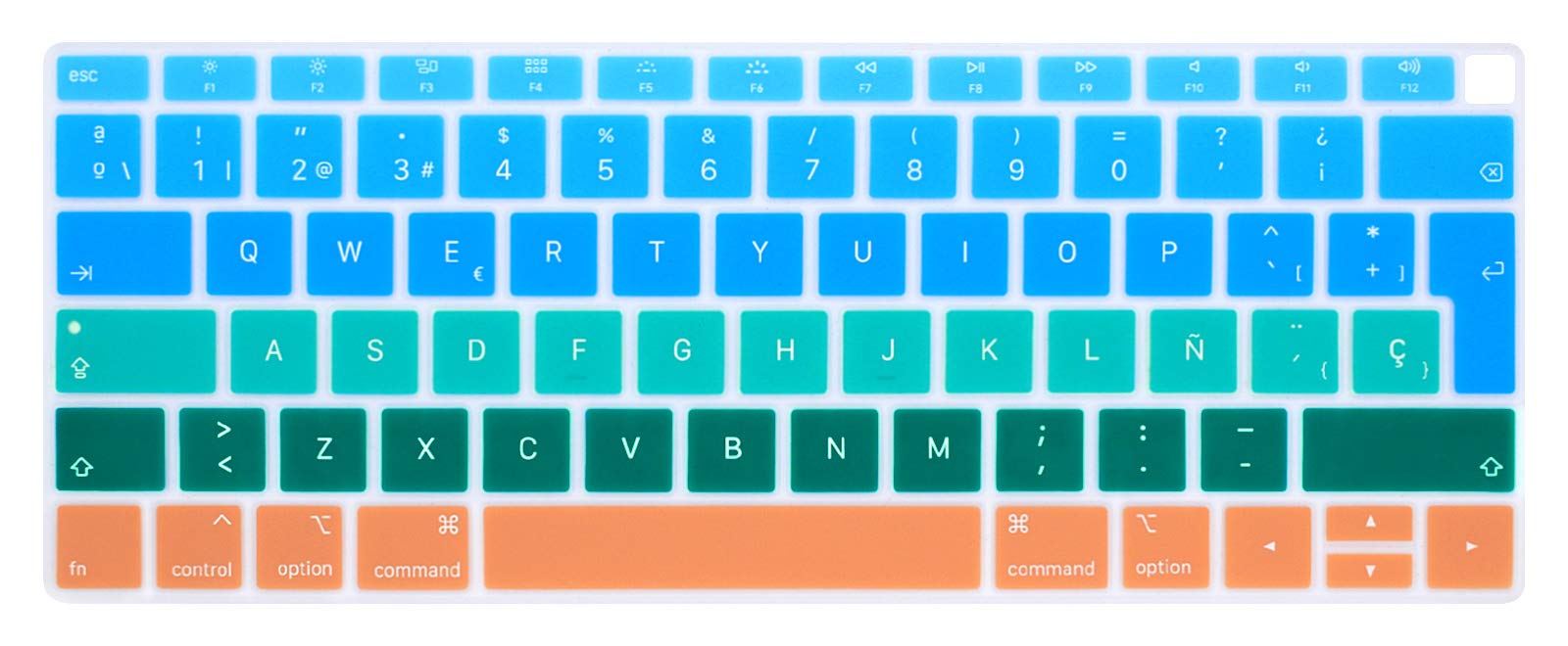 MMDW Spanish ESP Keyboard Cover Compatible with MacBook Air 2018 Release 13.3 inch A1932 with Retina Display and Touch ID Silicone Soft Protector European UK Version-Ombre Aqua Blue