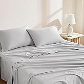 Linen Closet Organic 100% Cotton Queen Sheet 4 Pcs Set, 18” Deep Pocket, Light Grey | Lightweight, Eco-Friendly Cotton, Percale Softness, Durable & Breathable, Naturally Cooling | All Season Comfort