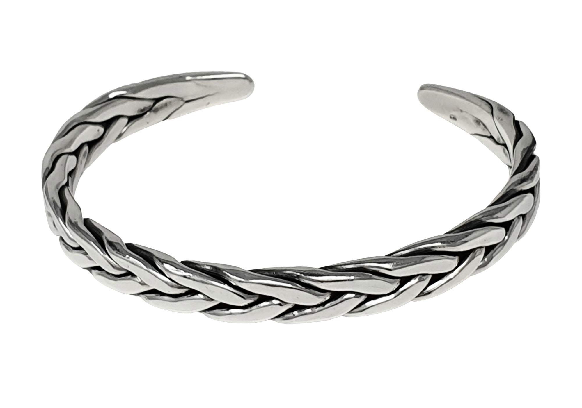 Treasure Bay Heavy Men's 925 Sterling Silver Bangle Bracelet Braided Detail