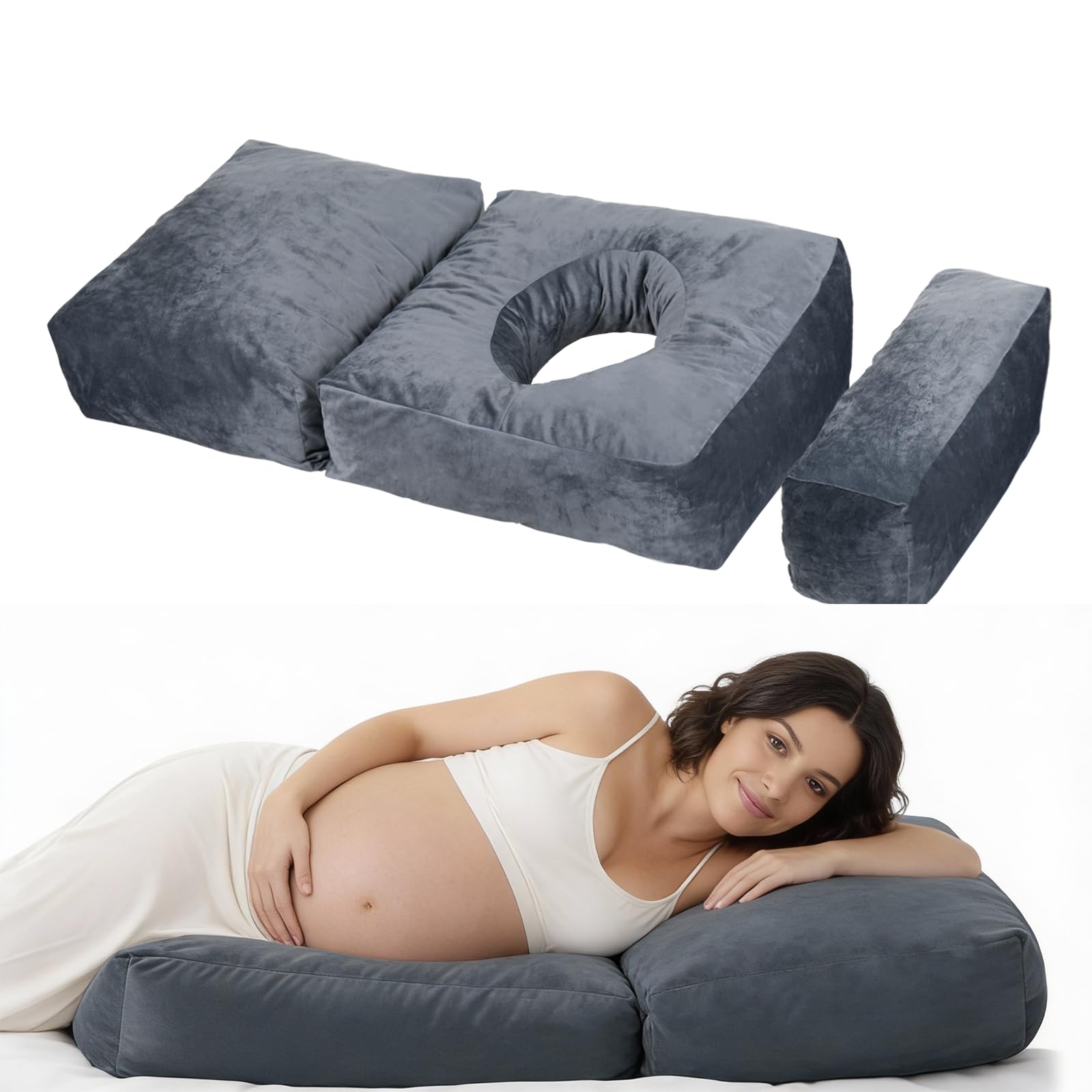 Photo 1 of Pregnancy Pillows for Sleeping, 45.3 Inch Pregnancy Massage Pillow Full Body Pillow with Removable Cover & Leg Pillow, Support for Back, Legs, Belly, HIPS for Pregnant Women