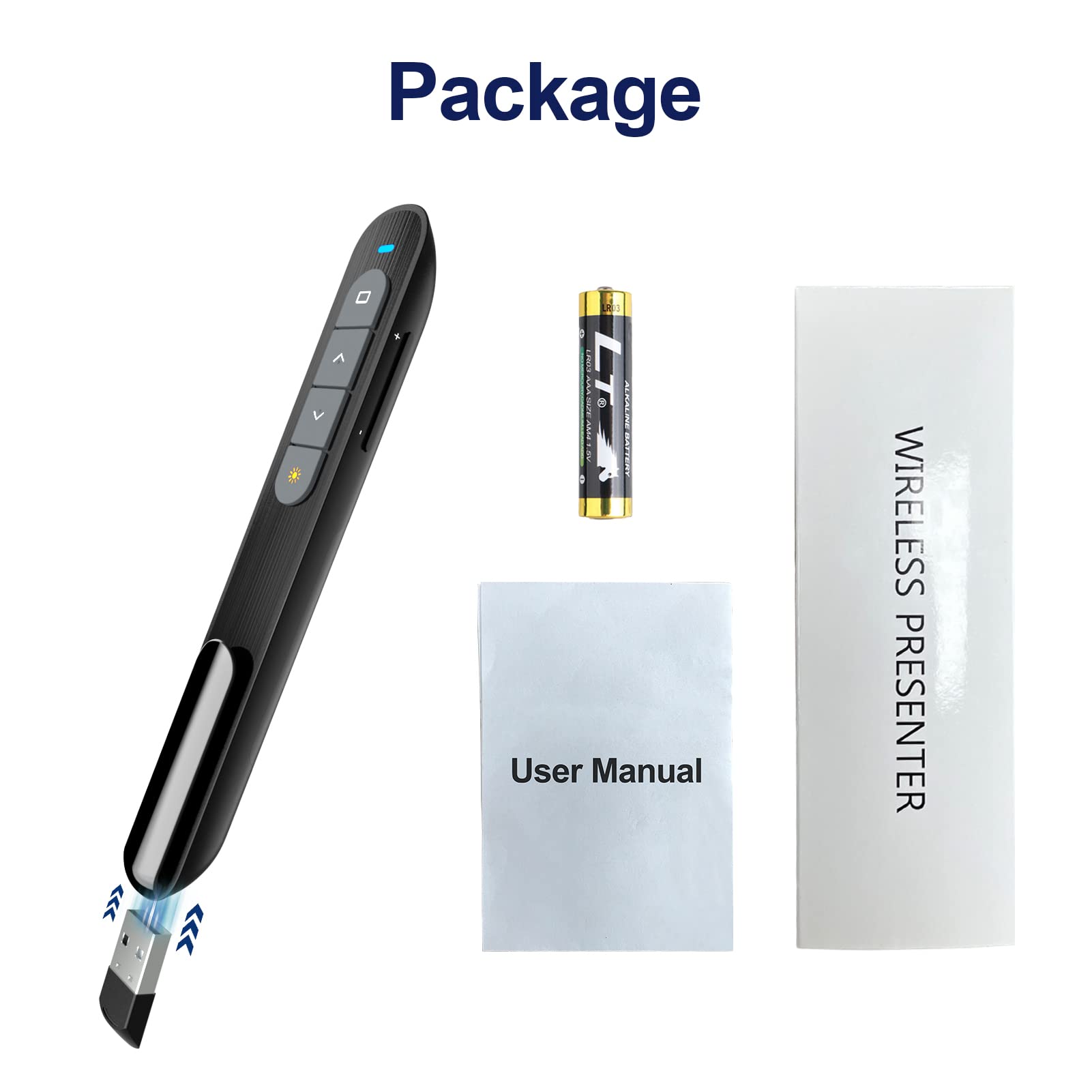 Presentation Clicker with Laser for Powerpoint, Wireless Presenter Remote 5mW 3a Laser, Slide Advancer for Slide Show, Clicker for PPT/Keynote/Google Slides/Classroom/MacBook/Mac/Windows