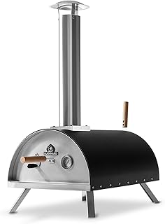 Burnhard Outdoor Pizzaofen Nero inkl. Pizzaschieber & Pizzastein, hochwertiger Pizza-Backofen, Premium Holzofen für den Garten & Outdoor, Pellets, Kohle und Briketts geeignet