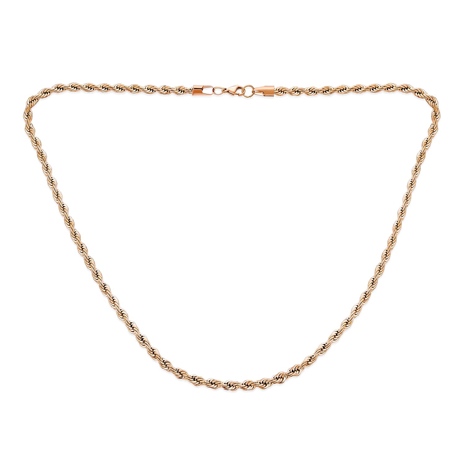 Bling Jewelry Unisex Urban Biker Hip Hop Heavy Strong 5MM Thick Strong Twist Cable Rope Chain Necklace For Men Rose Gold Tone Stainless Steel 18 Inch