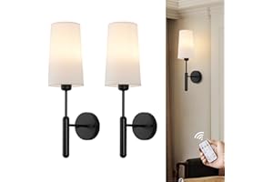 Powfloven Black Rechargeable Battery Operated Wall Sconces Set of 2 with Remote, Wireless Dimmable 5000mAh Battery Powered LED Wall Lights, Cordless Wall Lamp Lighting Fixture for Bedroom Living Room