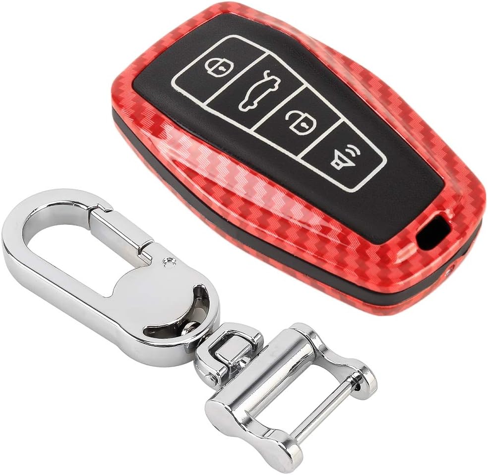 Youanshanghang C-Type car Key case case Key Ring Carbon Fiber Texture Car Key Protective Cover for Geely A06 (Black)，Easy to disassemble and Install (Color : Red)