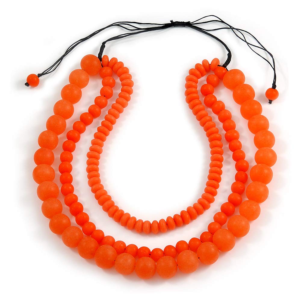 Avalaya Chunky 3 Strand Layered Resin Bead Cord Necklace In Orange/60cm-70cm/Adjustable