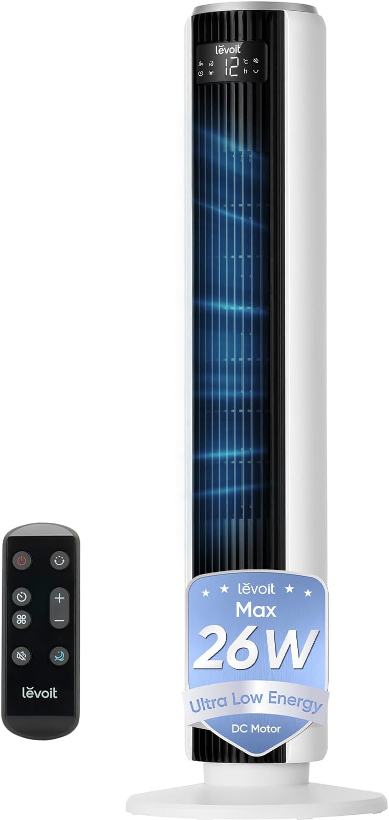 Levoit Silent Tower Fan 20dB DC Motor 12 Speeds 90° Oscillation Remote
