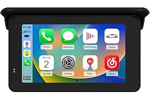7JI Wireless CarPlay for Motorcycle 5 Inch Touchscreen with Wireless Android Auto, IP67 Waterproof Screen Portable Car Play with DVR, Bluetooth, GPS Navigation via CarPlay/AA for Motorbike, 32G TF Card
