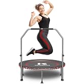 K KENSONE 40"/48" Foldable Bungee Rebounder Trampoline for Adults with Bar | Max Load 450/550Lbs, Quiet Mini Low Impact Indoor Exercise Trampoline with Adjustable U/T Foam Handle Fitness Gym Workout
