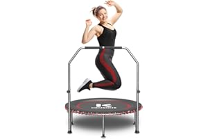 K KENSONE KENSONE 40"/48" Rebounder Trampoline for Adults with Bungee, 450/550LBS Quiet Mini Exercise Trampoline with Adjustable U/T-Shaped Foam Handle Bar, Fitness Trampoline for Indoor/Garden/Gym Workout