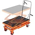 VEVOR Hydraulic Lift Table Cart, 330lbs Load Capacity 50 Inch Lifting Height, Manual Single Scissor Lift Table with Non-Slip Pad and 4 Wheels, Hydraulic Scissor Cart for Material Handling, Orange