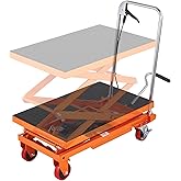 VEVOR Hydraulic Lift Table Cart, Orange, 50-Inch | 330 lbs Load Capacity, Manual Single Scissor Lift, Non-Slip Pad and 4 Wheels, Alloy Steel